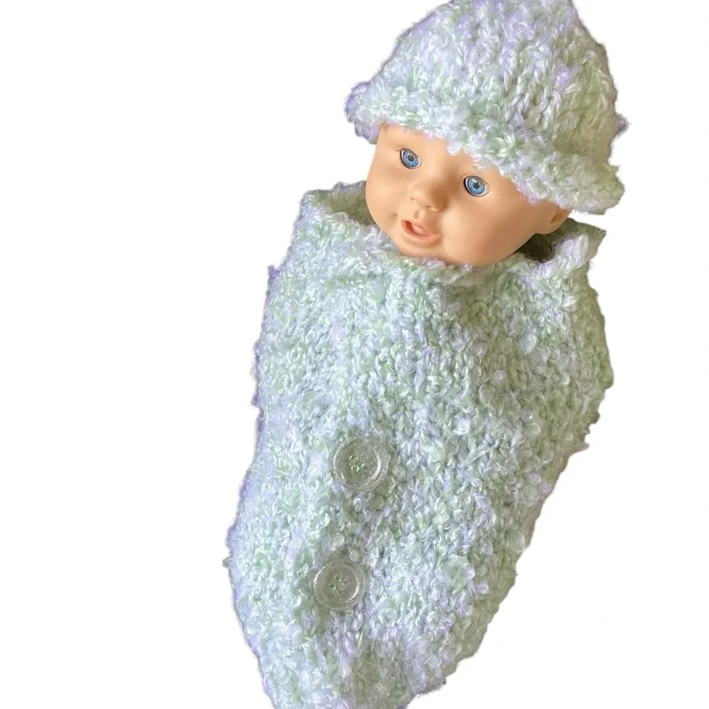 Baby Cocoon Set Hand Crafted Knit Cozy Green Peapod Hat